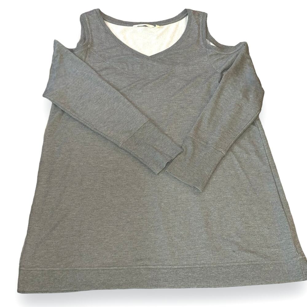 Soft Surroundings Cold Shoulder Tunic Top Size Large Gray Long Sleeves Crossover